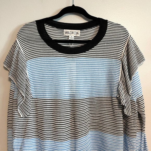 Wildfox Astor Aura Distressed Striped Ruffle Detail Sweater NWT Size S - Picture 4 of 12
